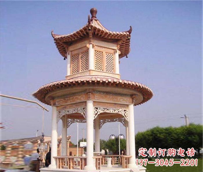 大同园林景观晚霞红双层石雕凉亭 (4)
