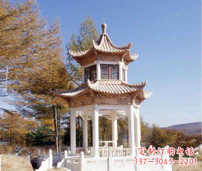 大同园林景观晚霞红双层石雕凉亭 (3)