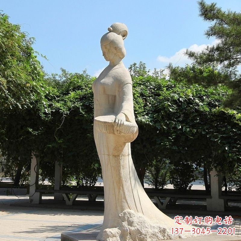 大同园林历史人物著名美女秦罗敷砂岩石雕塑像