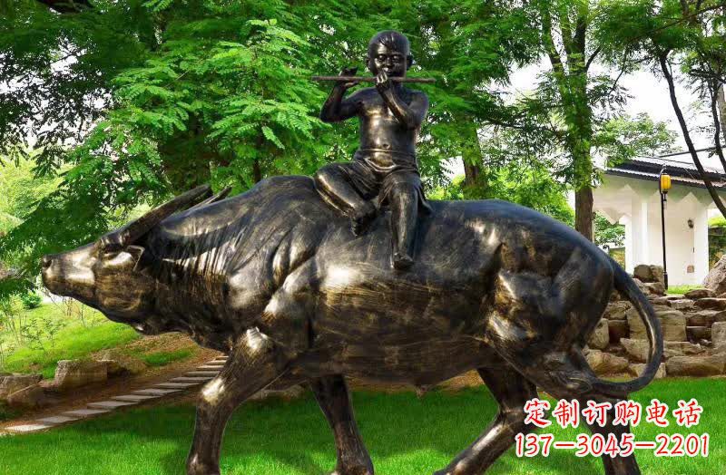 大同园林牧童骑牛铜雕