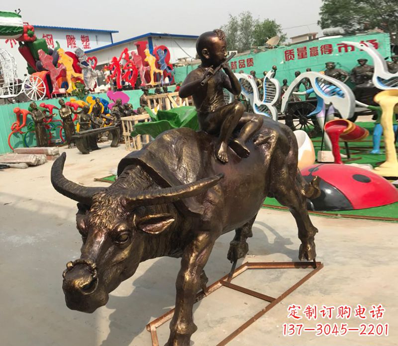 大同园林牧童骑牛铜雕塑