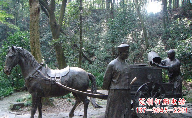 大同园林清朝士兵和马车小品铜雕