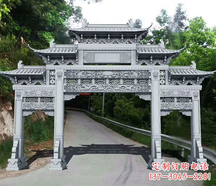 大同园林三门石牌坊景观石雕