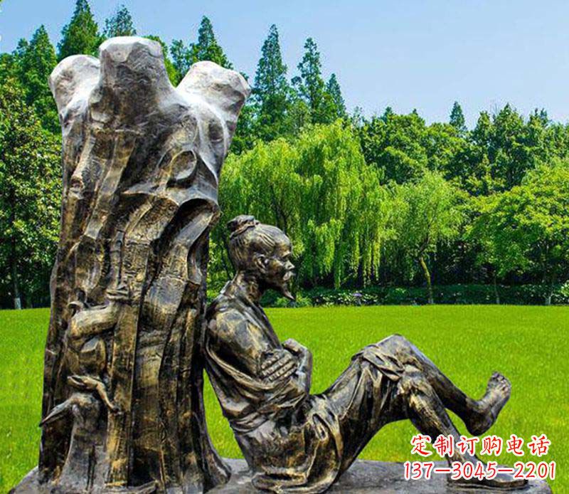 大同园林守株待兔典故人物铜雕