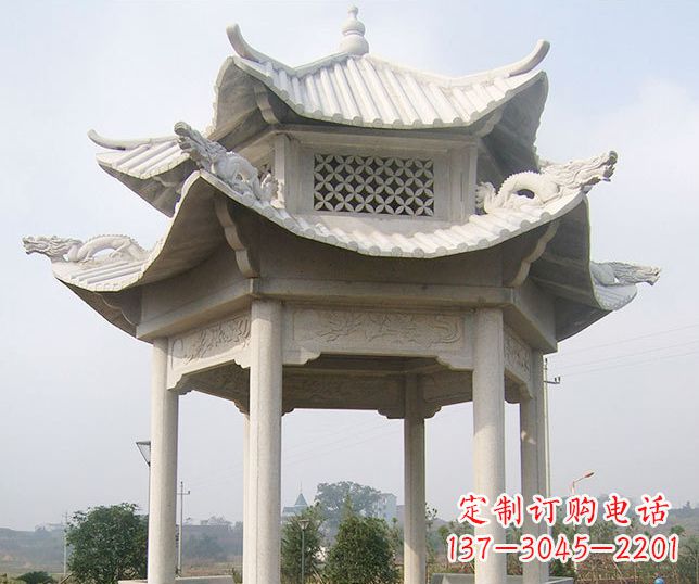 大同园林双层镂空石凉亭景观石雕