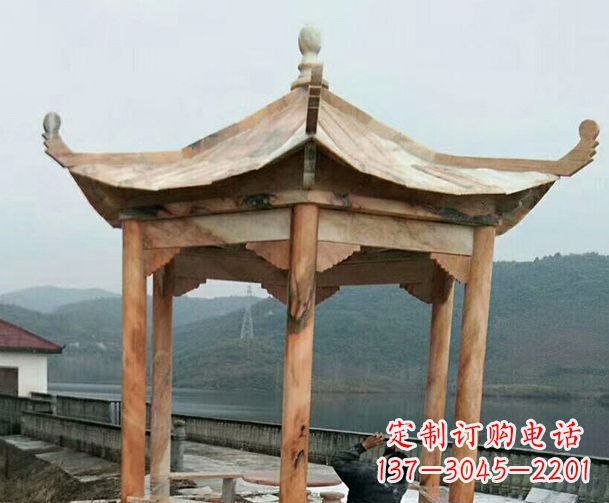 大同园林晚霞红单层石凉亭景观石雕