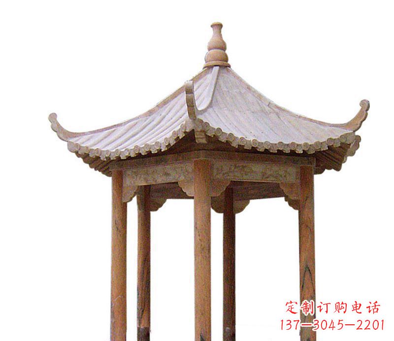 大同园林晚霞红六角石凉亭景观石雕 (2)