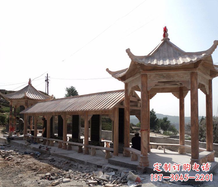 大同园林晚霞红长廊凉亭景观石雕
