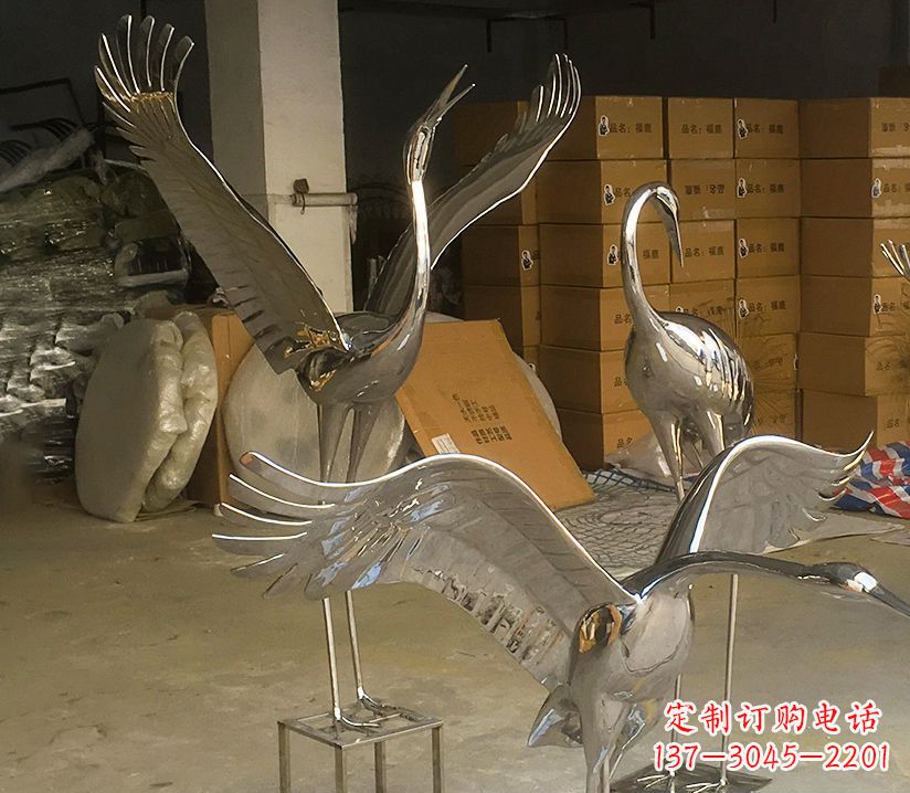 大同园林云中仙鹤不锈钢雕塑