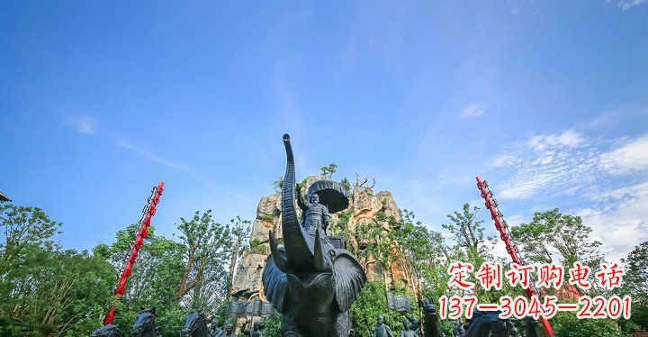 大同园林站在大象上出征的将军人物小品铜雕