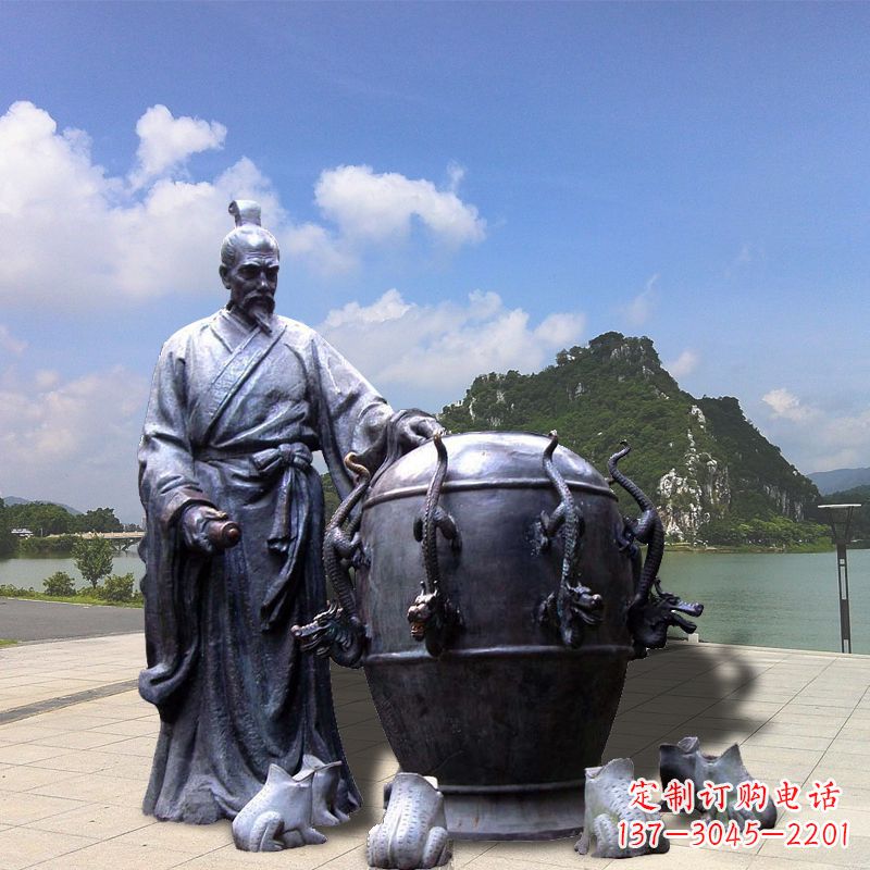 大同张衡地动仪地震仪雕塑-玻璃钢仿铜历史名人情景雕塑