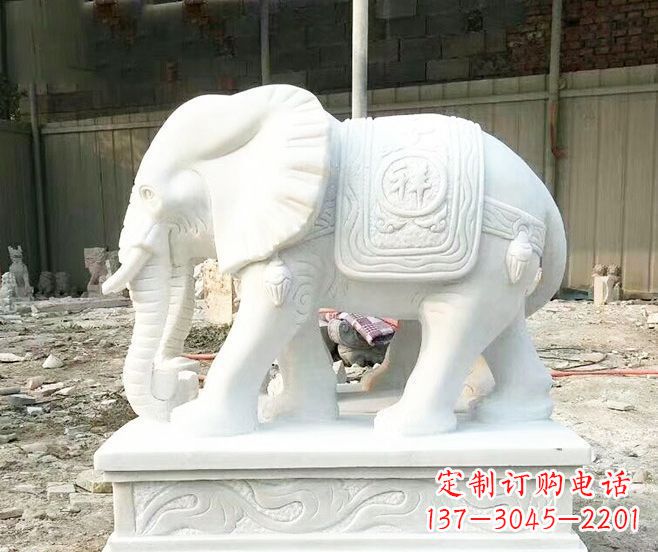 大同招财动物汉白玉大象石雕 (3)