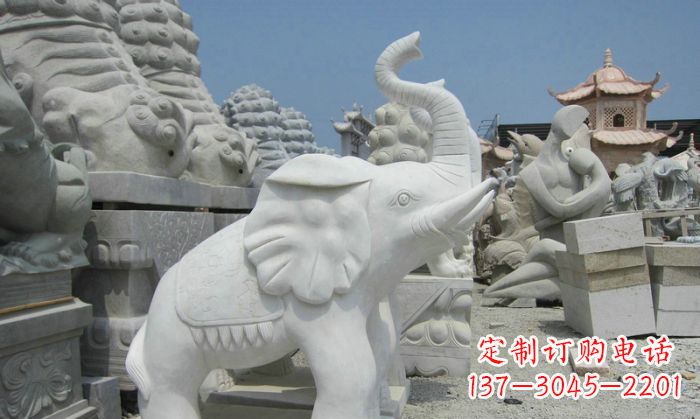 大同招财动物汉白玉长鼻小象石雕