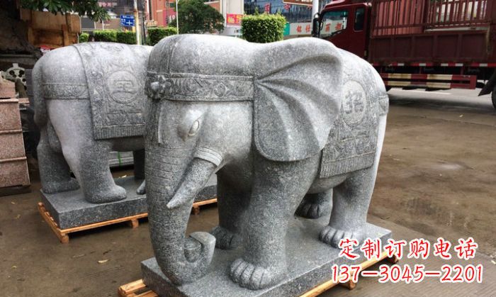 大同招财进宝芝麻灰大象石雕 (3)