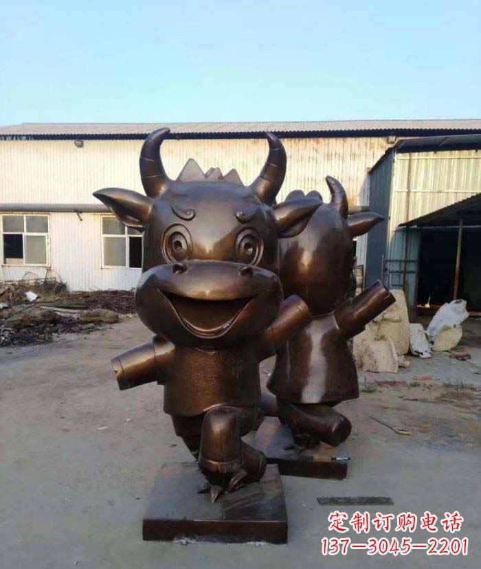 大同招财牛玻璃钢仿铜动物雕塑