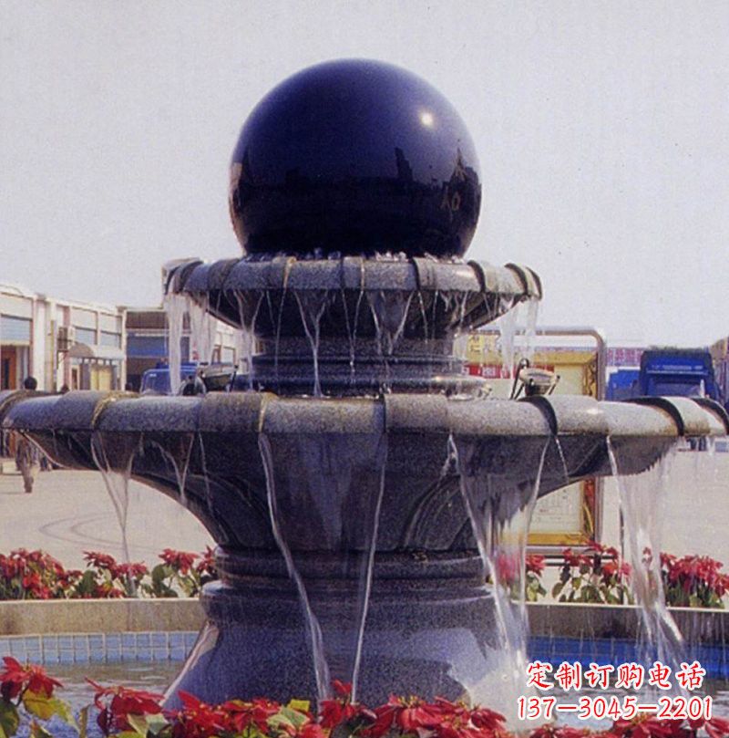 大同中国黑双层风水球喷泉石雕