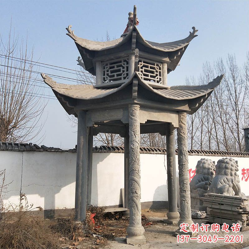 大同中式双层石雕凉亭