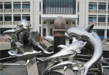大同校园不锈钢海豚海浪雕塑