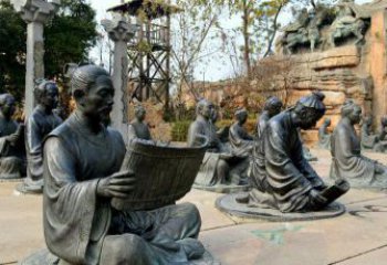 大同园林看竹简书的古代人物景观铜雕