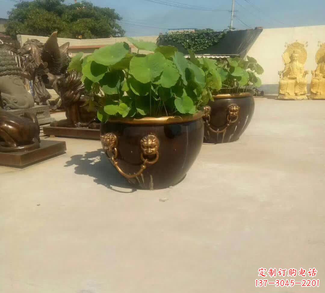 大同铸铜狮子头水缸雕塑