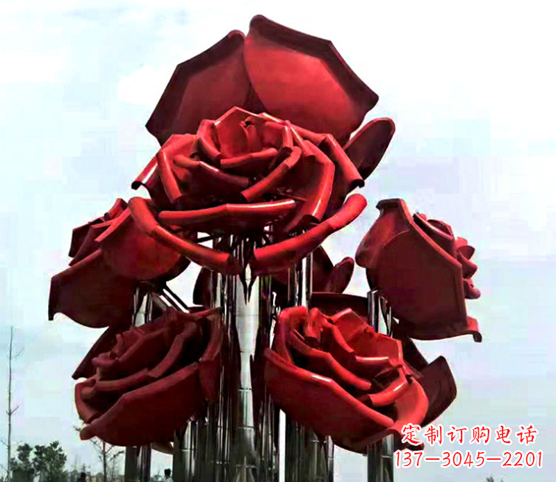 大同大型不锈钢玫瑰花雕塑