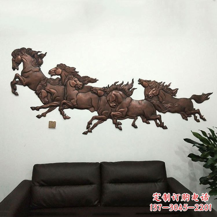 大同紫铜马儿浮雕装饰画