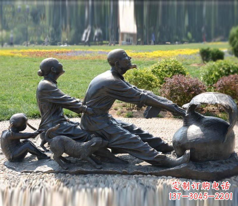 大同祖孙三人拔萝卜铜雕