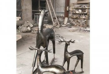 大同铸铜梅花鹿动物铜雕摆件