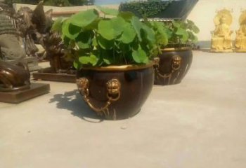 大同铸铜狮子头水缸雕塑 