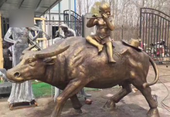 大同吹笛子的牧童牛公园景观铜雕
