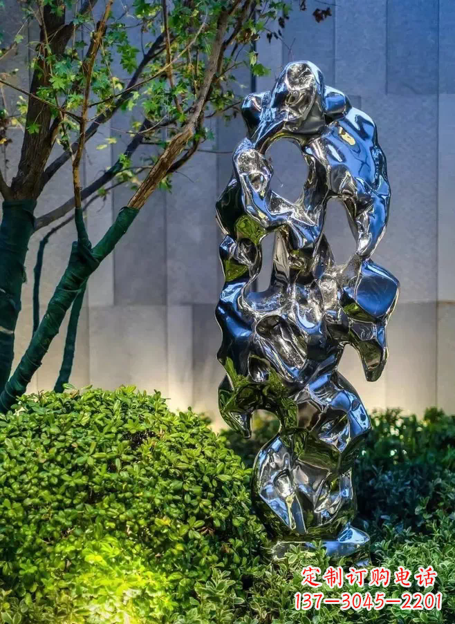 大同太湖石雕塑-园林景观不锈钢镜面抽象太湖石雕塑