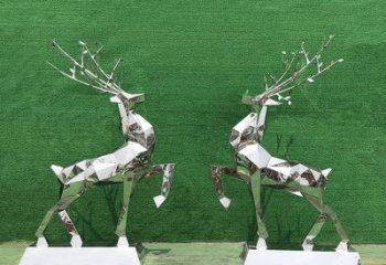大同梅花鹿雕塑-公园两只不锈钢镜面梅花鹿雕塑