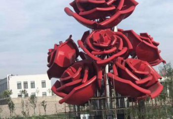 大同玫瑰花雕塑-广场创意不锈钢红色玫瑰花雕塑